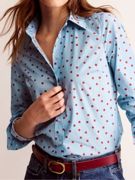 Boden Tops - Boden Sienna Polka Dot Button Down Collared Top Shirt Light Blue Red Size 10R